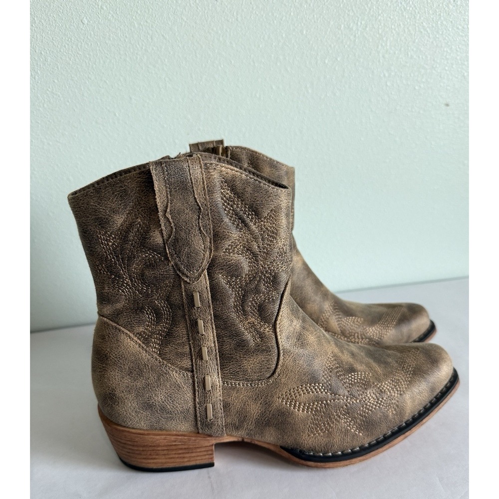 Pierre‎ Dumas Kaylee Womens 8.5 Western Boot Brown Side Zip Ankle Boots NEW